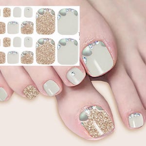 Glitter Gold Toenail Gray White Toe Nail Art Wrap Silver Foil Gray Self Adhesive Nail Art  Decals J23Series