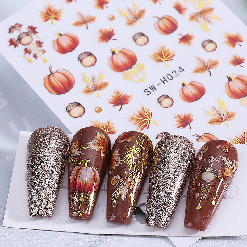 Stickers Déco Pour Ongles - Motifs Fleur D'anis Orangée - Nail Art Facile Et Tendance