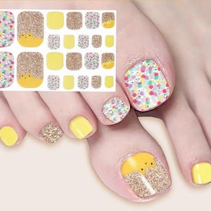 Polka Dots Toenail Yellow Cat Toe Nail Art Wrap Sticker Glitter Gold Kitten Self Adhesive Nail Art  Decals J23Series