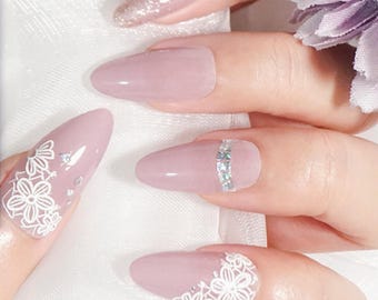 White Daisy Pastel Pink Nail Art Wrap Stickers: Lace Flower Silvers Foil Full Cove
