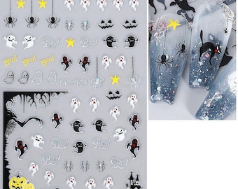 Halloween Laser Silver Nail Art Stickers Ghost BOO Spider Web Cobwebs Pumpkin Jack O Lantern Bats Balloon Candy Self Adhesive Nail CKSeries