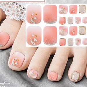 Peach Pink Toenail White Toe Nail Art Wrap Sticker Silver Foil Gold Line Yellow Daisy Blue Flowers Self Adhesive Nail Art  Decals SJSeries