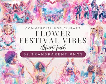 Paquete de imágenes prediseñadas del Festival Pastel: Chicas bohemias, carnaval, fiesta de verano PNG (descarga digital)