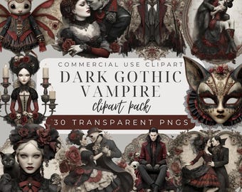 Gothic Vampire Clipart Set: Victorian Halloween PNGs (Digital Download)
