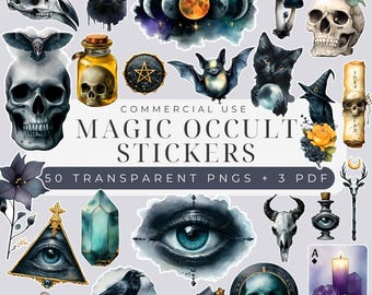 Vintage Witchcraft Clipart: Skulls, Cats, Tarot (PNG Digital Download)