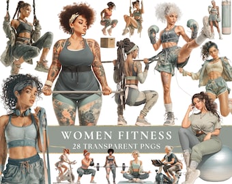 Watercolor Fitness Clipart: Gym Girls Workout Illustrations (Digital Download)