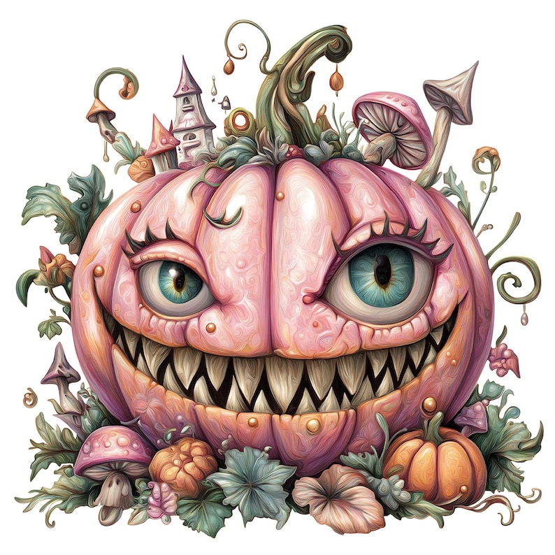 Spooky Halloween Pumpkin Clipart PNG Set , Whimsical Cute Creepy Faces ...