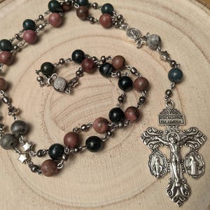 Anglican / Episcopal Rosary with Rhodonite / Mahogany Jasper / Map Jasper and Crucifix Pendant Prayer Beads 248