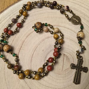Anglican / Episcopal Rosary with Mookaite / Picture Jasper and Cross Pendant Prayer Beads 198