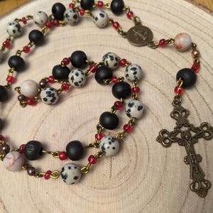 Anglican / Episcopal Rosary with Dalmatian Jasper / Red Line Jasper and Crucifix Pendant Prayer Beads 187