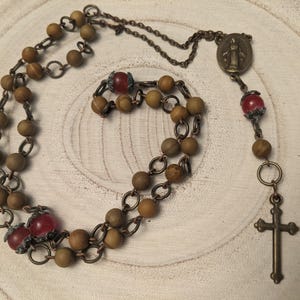Anglican / Episcopal Rosary with Wood Grain Jasper and Bronze Crucifix Prayer Beads 003
