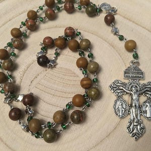 Anglican / Episcopal Rosary with Wood Grain Jasper / Unakite / Mahogany Jasper and Crucifix Pendant Prayer Beads 248