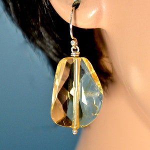 LP 955  Sparkling Large Golden Yellow Citrine Faceted Nuggets And Sterling Silver Earrings