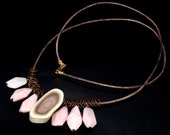 LP 1539 Royal Imperial Jasper With Egg Pattern, Pink Peruvian Opal Nuggets, Natural Brass And Leather Necklace