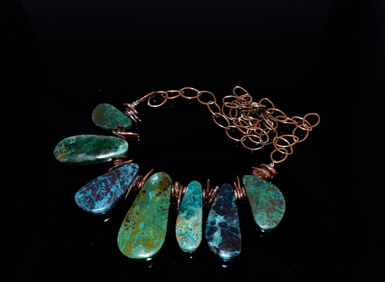 Out LP 1694 Elongated Chrysocolla Gemstone And Copper Over Sterling Silver Nugget Necklace National Stone Of Israel