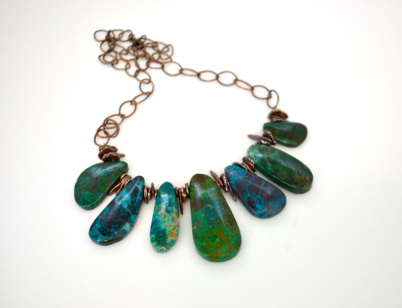 Out LP 1694 Elongated Chrysocolla Gemstone And Copper Over Sterling Silver Nugget Necklace National Stone Of Israel