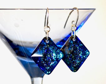 LP 2031 Swarovski Crystal Growing Rhombus  Bermuda Blue Diamond Shaped Earrings, Druzy Crystal, Wedding, Bridal,Crystal Glass