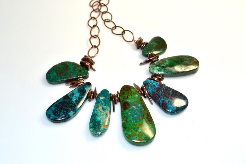 Out LP 1694 Elongated Chrysocolla Gemstone And Copper Over Sterling Silver Nugget Necklace National Stone Of Israel