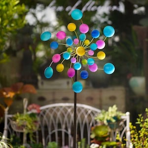 Colorful Metal Wind Spinner | Kinetic Garden Art | Rainbow Yard Decor | Outdoor Lawn Ornament | Garden Gift