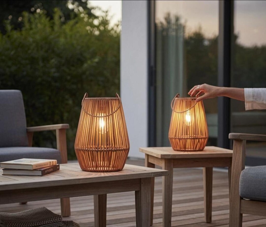 Solar Rattan Lantern | Boho Outdoor Lighting | Hanging Garden Light ...