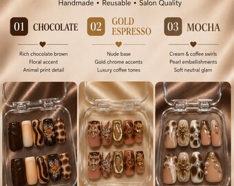 Uñas postizas hechas a mano - Nude, Marrón Dorado - Varias opciones