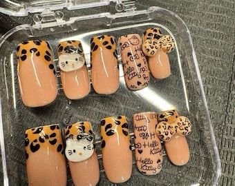 Uñas postizas hechas a mano inspiradas en gatitos, longitud media, múltiples opciones Badbpressed