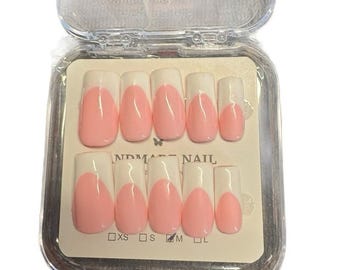 Uñas postizas hechas a mano, gruesas, con punta francesa y base rosa, estilo Y2K, Badbpressed