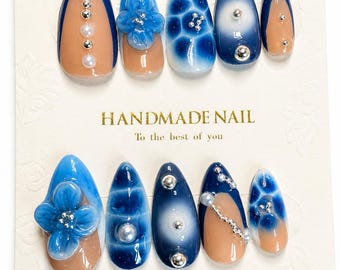 Uñas postizas hechas a mano Colección I'm Blue Uñas acrílicas duraderas Badbpressed