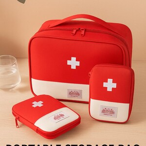 Botiquín de primeros auxilios vacío – Bolsa de almacenamiento médico portátil – Kit de emergencia familiar compacto – Estuche rojo resistente