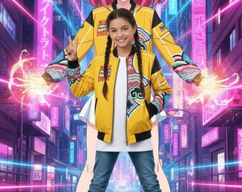 Chaqueta Rumi de Demon Hunter (K-Pop) / Abrigo bomber amarillo estilo anime para niños / Estilo Harajuku / Moda urbana para cosplay
