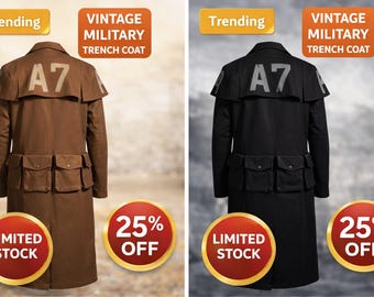 A7 Vintage Military Trench Coat, Long Army Officer Coat, Gothic Steampunk Overcoat, Men's Retro Military Jacket, Winter Outerwear