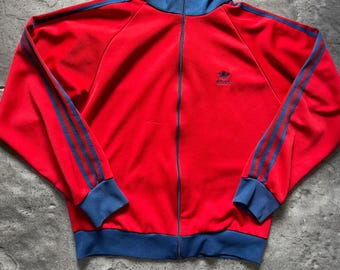 Vintage 70s 80s Adidas Descente Track Jacket Red Blue | Rare Retro Adidas Trefoil Full Zip Sweatshirt | Made in Japan Era Style | Size M