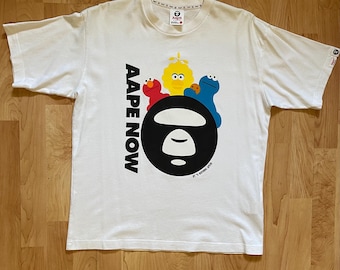 Camiseta vintage rara de Aape de BAPE x Barrio Sésamo, talla S-M