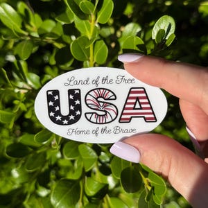 USA Fourth of July Sticker - Land of the Free Home of the Brave, Kindle stickers, laptop stickers, planner stickers, holographic or matte