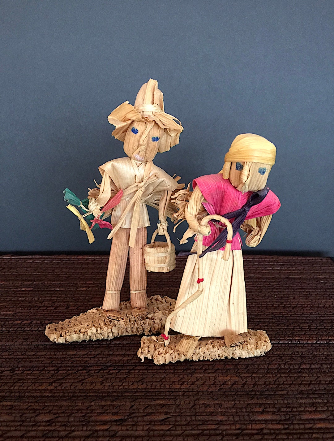 Vintage Mexican Corn Husk Dolls Farmer and His Wife 1970's Etsy