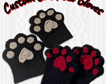 Crochet Cat Paw Gloves – Custom Colors, Handmade Fingerless Mittens, Cozy Gift for Cat Lovers