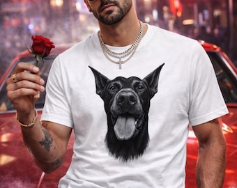 Valentine’s Day Gift for Dog Lovers – Doberman Graphic T-Shirt, Romantic Pet Lover Tee