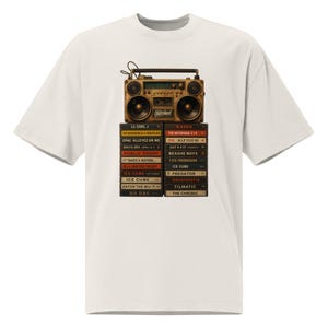 Gift for Men - Old School Playlist Tee – Oversized  T-Shirt - Vintage Music Lover Gift Idea- 90s Hip Hop Graphic Tee - Organic Cotton Tee