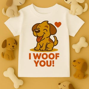 I Woof You -Kids T-Shirt - Cute Cartoon Puppy Tee - Funny Dog Shirt - Toddler Gift - Puppy Love Shirt - Soft Cotton T- Shirt for Boys & Girl
