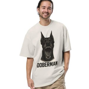 Soft Organic Cotton Tee - Oversized Faded Tee for Dog Lovers, Bold Retro Streetwear - Fierce Doberman Vintage T- Shirt - Retro Streetwear