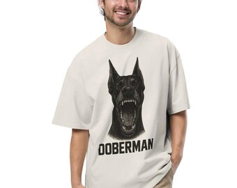 Oversized Organic Cotton Doberman Tee: Vintage Style Dog Lover Gift