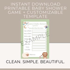 Juego de Predicción para Baby Shower Personalizable – Divertido Juego de Adivinanzas para Bebés – Descarga Digital – Actividad para Baby Shower – Género Neutral, PDF Instantáneo