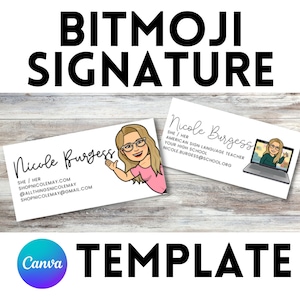 Bitmoji E-Mail-Signatur Vorlage | Anpassbare E-Mail-Signatur | Herunterladbare Canva-Vorlage