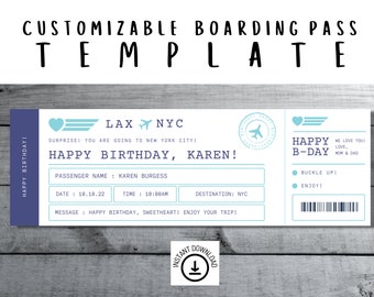 Surprise Boarding Pass Template: Customizable Airline Ticket (Canva Download)