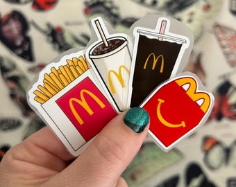 Juego de pegatinas de vinilo de comida rápida / Refrescos, patatas fritas y menú infantil