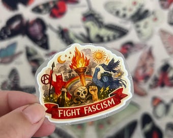 Pegatina Lucha contra el fascismo / Calcomanía de vinilo antifascista impermeable / Pegatina de activista político con temática de brujería