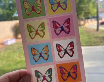Hoja de pegatinas de mariposas de colores / Calcomanías retro de mariposas para diarios, agendas y álbumes de recortes