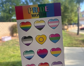 Hoja de pegatinas con la bandera LGBTQ+ / Calcomanías de vinilo arcoíris para diarios, agendas y regalos