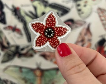 Pegatina de flor de Demogorgon de Stranger Things / Pegatina de vinilo botánica de terror / Flor de monstruo de ciencia ficción retro / Pegatina para botella de agua de portátil