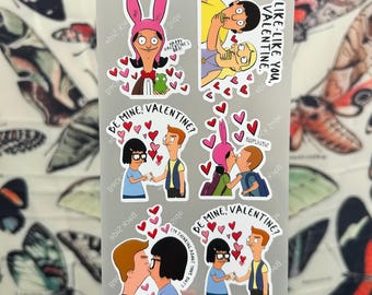 Pegatinas de San Valentín de Bob's Burgers / Divertidos dibujos animados de amor